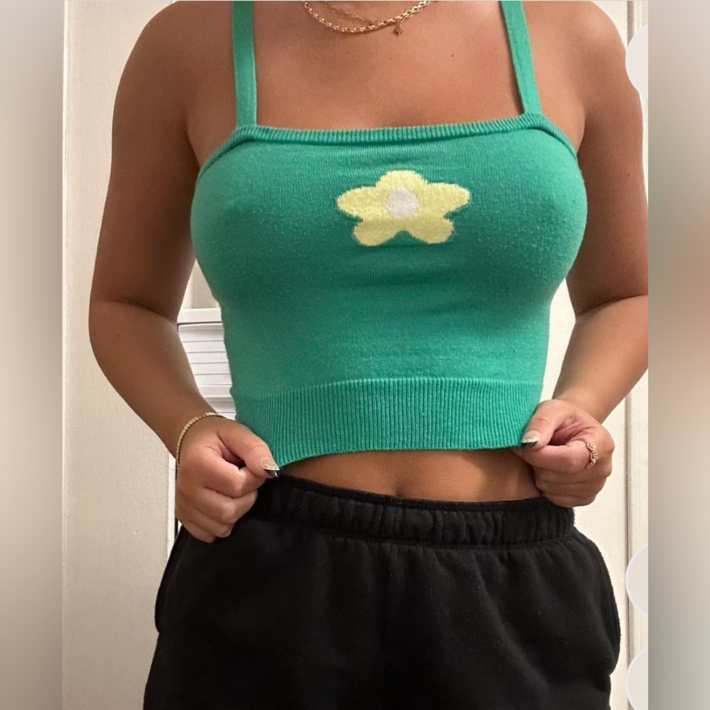 Full Tilt Green Flower Tank Top
